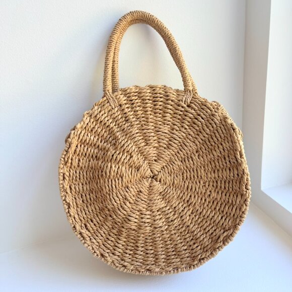 NWOT Round raffia basket bag, 11" - Picture 4 of 7